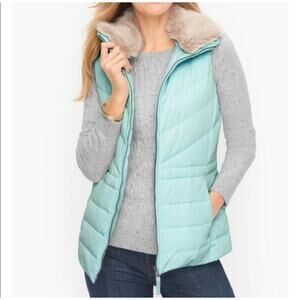 TALBOTS faux fur removable vest in light aqua Large
